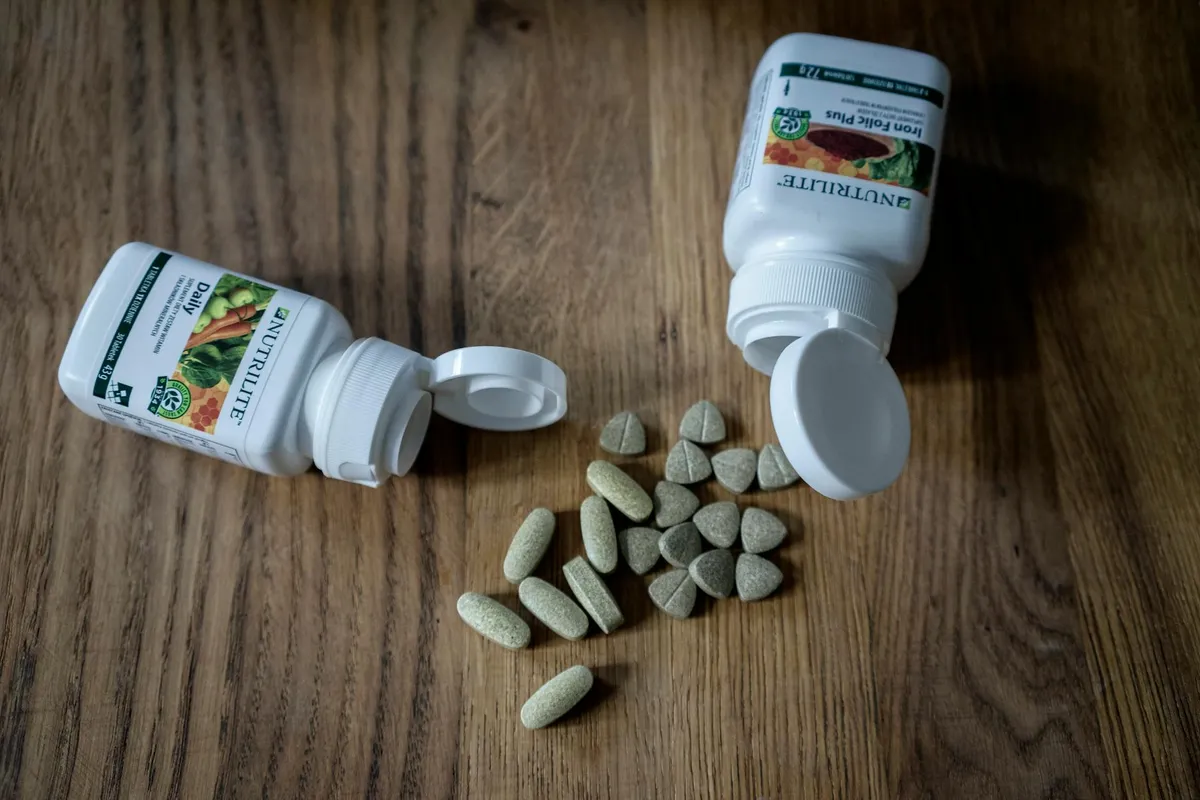 Supplement bottles on a counter